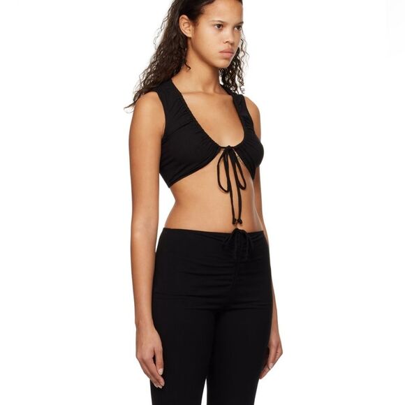 Skims Black Soft Lounge Tie‎ Front Crop in Onyx -4X - Picture 1 of 3